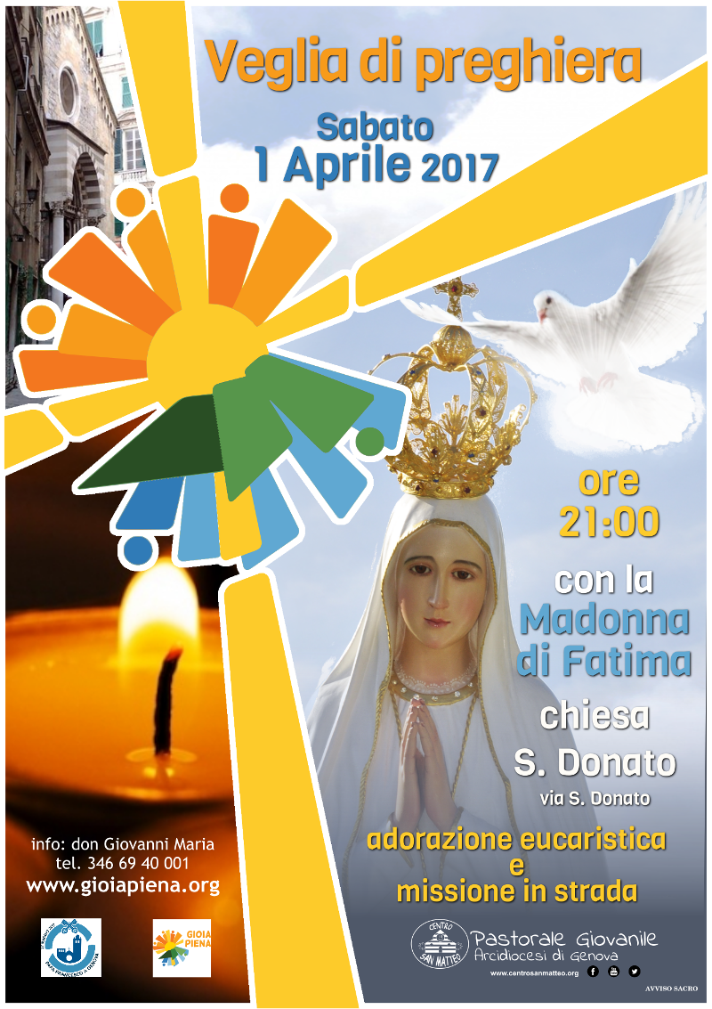 1 aprile veglia di preghiera con la madonna di Fatima